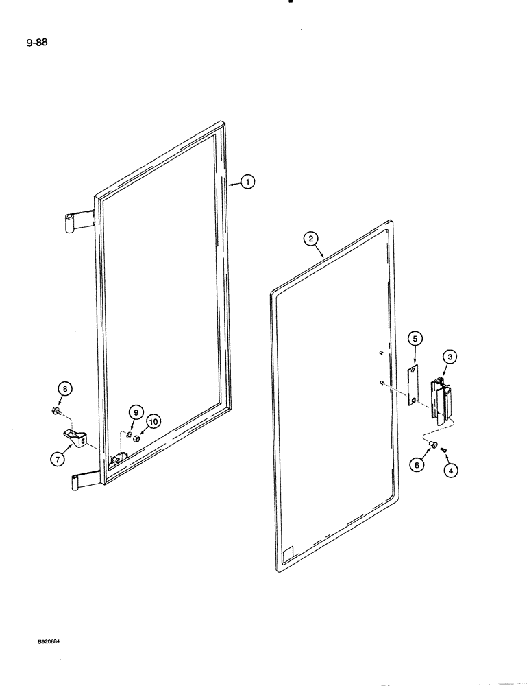 Схема запчастей Case 821 - (9-088) - CAB DOOR WINDOW, CABS WITH ALUMINUM LATCHES FOR WINDOW (09) - CHASSIS/ATTACHMENTS