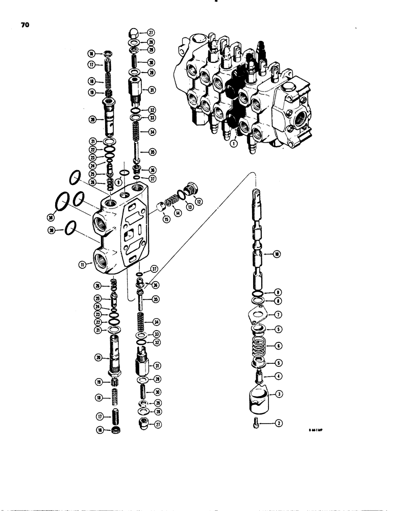 Схема запчастей Case 26C - (070) - D39047 BACKHOE CONTROL VALVE, D40749 BACKHOE SWING SECTION 