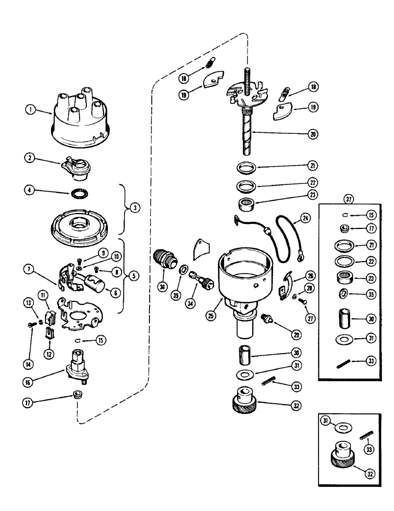 Схема запчастей Case W5A - (104) - A18461 DISTRIBUTOR, (188) SPARK IGNITION ENGINE, USED W/ ALTERNATOR ELECTRICAL SYSTEM (04) - ELECTRICAL SYSTEMS