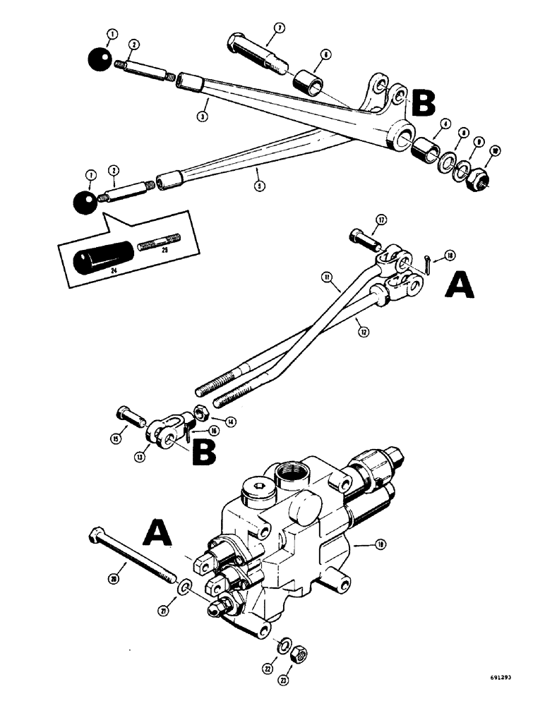 Схема запчастей Case W7 - (264) - LOADER CONTROL VALVE AND LEVERS, 2 SPOOL VALVE (08) - HYDRAULICS