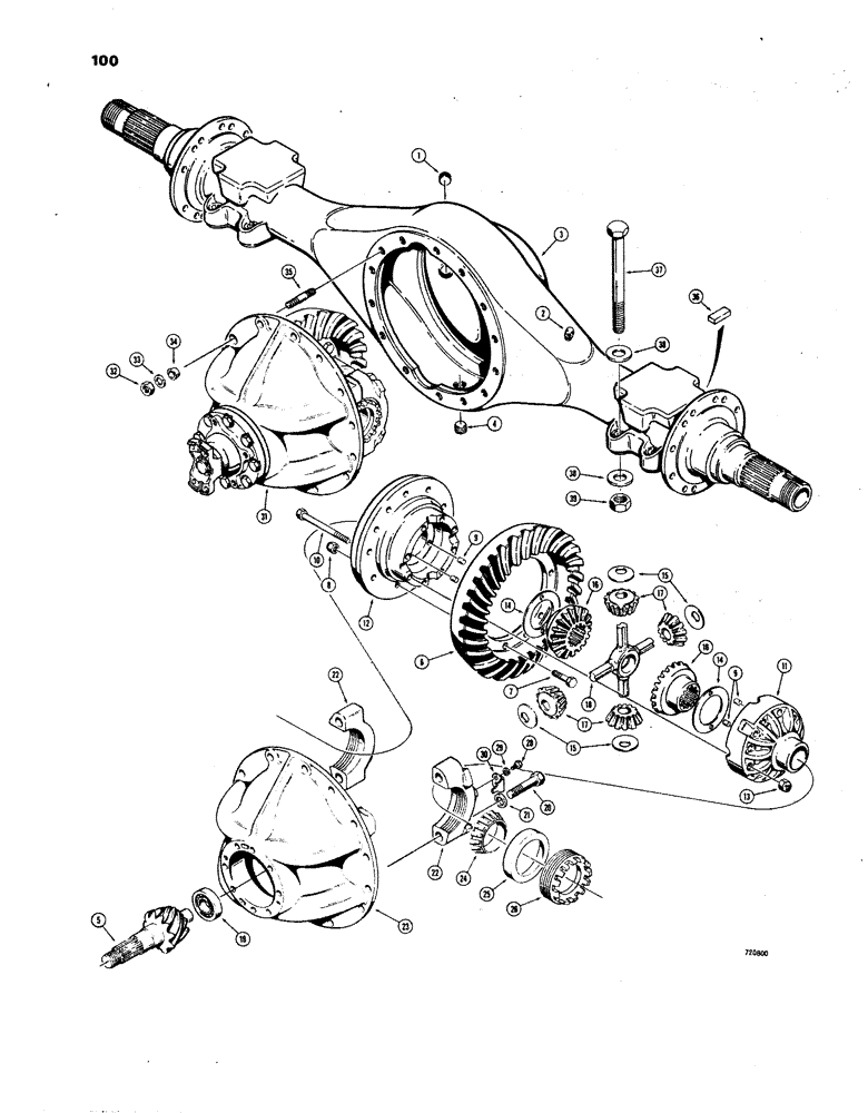 Схема запчастей Case W24B - (100) - FRONT AXLE AND DIFFERENTIAL, PINION, RING GEAR AND DIFFERENTAL CASE (06) - POWER TRAIN