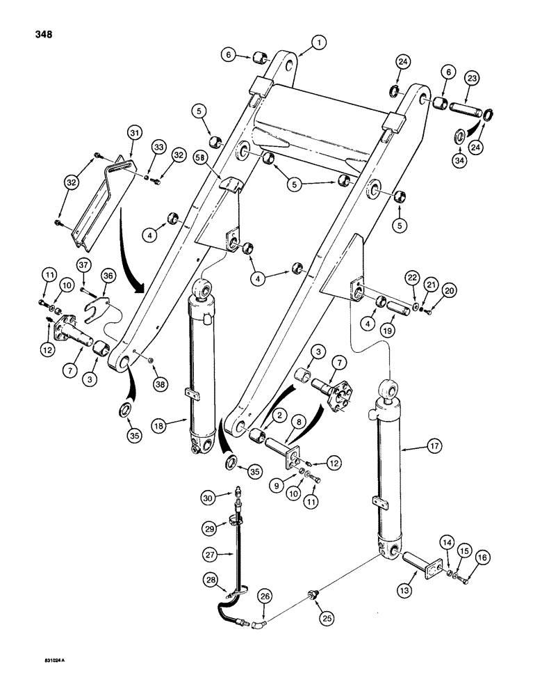 Схема запчастей Case 1150D - (348) - LOADER LIFT FRAME, MOUNTING PARTS AND LIFT CYLINDERS (09) - CHASSIS/ATTACHMENTS