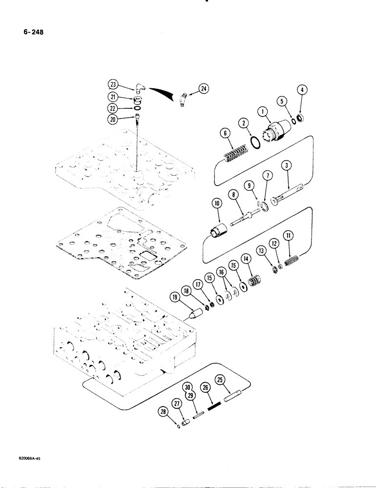 Схема запчастей Case 1455B - (6-248) - TRANS CONTROL VALVE, A140795 MODULATOR VALVE, ADJUSTING PLUG (ITEM 1), SINGLE FORMED PIECE (06) - POWER TRAIN