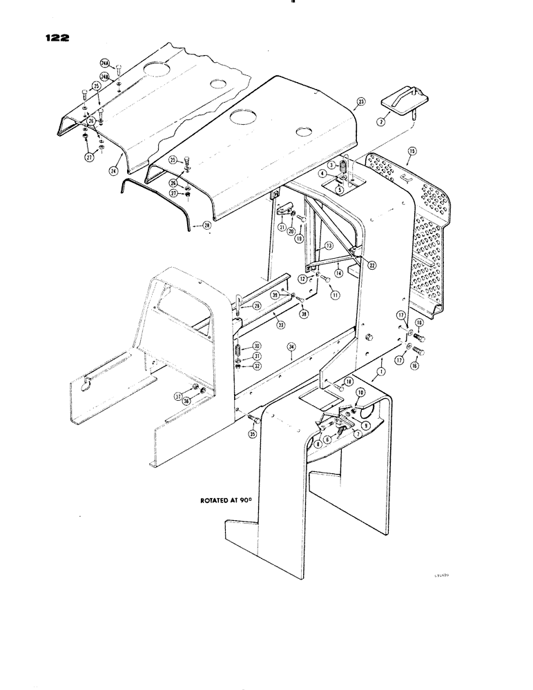 Схема запчастей Case 1150 - (122) - HOOD, SHROUD AND GRILLE (05) - UPPERSTRUCTURE CHASSIS