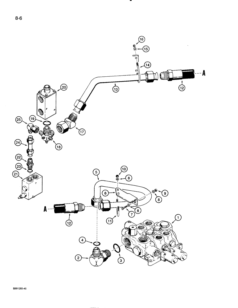 Схема запчастей Case 821 - (8-006) - HYDRAULIC CIRCUIT, LOADER CONTROL AND UNLOADING VALVES, TO COOLER BYPASS VALVE (08) - HYDRAULICS