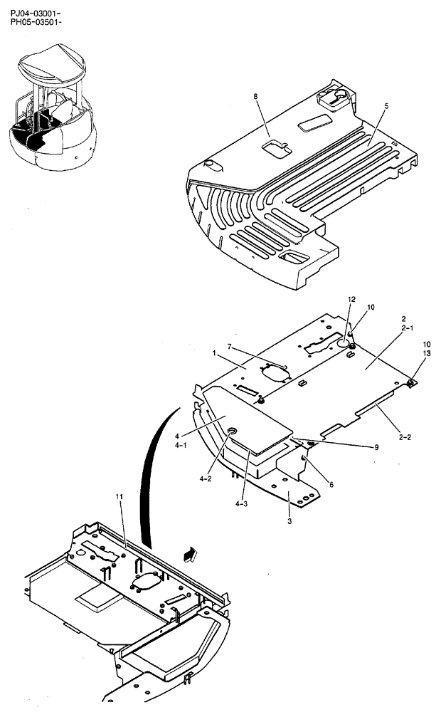 Схема запчастей Case CX50B - (02-061) - PLATE GROUP, FLOOR (CANOPY) (05) - SUPERSTRUCTURE