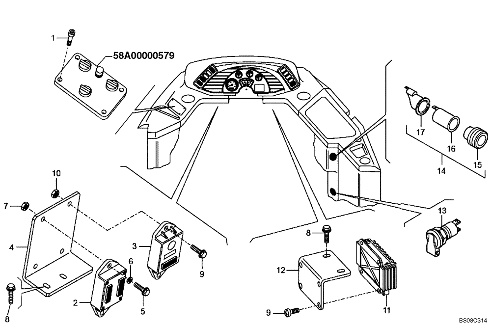 Схема запчастей Case 335B - (67A00061455[001]) - ACCESSORIES / LIGHTER / CONTROL UNIT (SIMPLE MUX P.I.N. HHD0335BN8PG58100 AND AFTER) (87475135) (13) - Electrical System / Decals