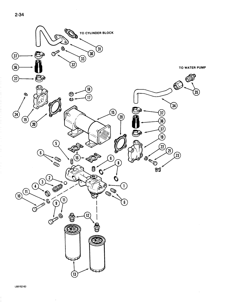 Схема запчастей Case 1187B - (2-34) - OIL FILTER AND HEAT EXCHANGER, 504BDT ENGINE (02) - ENGINE