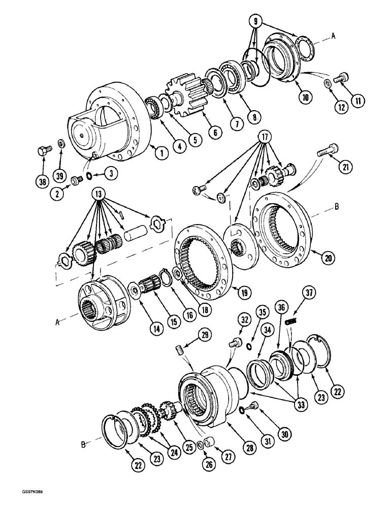 Схема запчастей Case 888 - (6-14) - SWING TRANSMISSION, P.I.N. 15483 THRU 15641, P.I.N. 106801 THRU 106812 (06) - POWER TRAIN