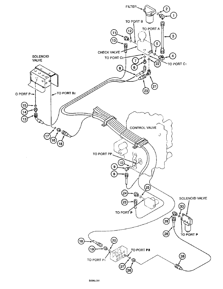 Схема запчастей Case 9060B - (8-036) - PILOT PRESSURE DISTRIBUTION LINES (08) - HYDRAULICS