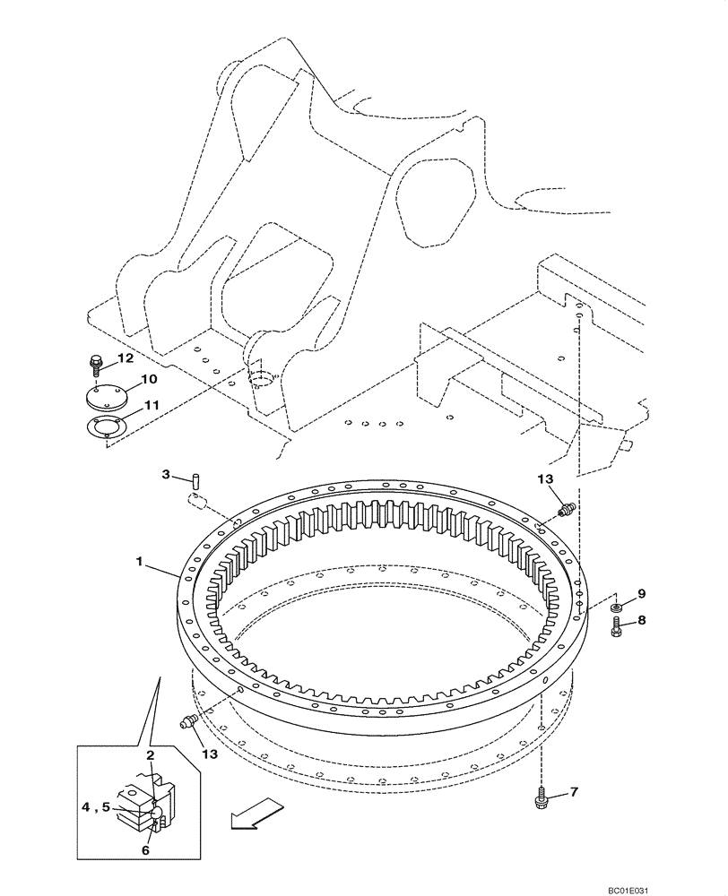 Схема запчастей Case CX330 - (09-001-00[01]) - TURNTABLE BEARING (09) - CHASSIS