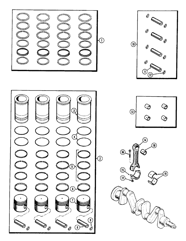 Схема запчастей Case 310G - (036) - PISTON ASSEMBLY AND CONNECTING RODS, (148B) SPARK IGNITION ENGINE (01) - ENGINE