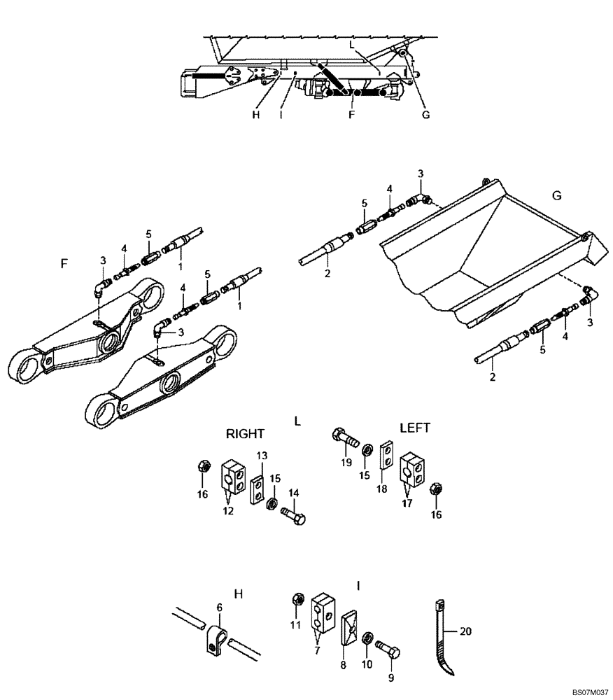 Схема запчастей Case 335 - (94A01000524[001]) - GREASING SYSTEM - REAR FRAME (POINTS F,G,H,I,L) (87612222) (19) - OPTIONS