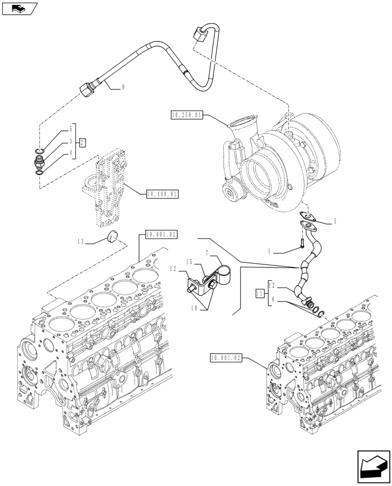 Схема запчастей Case 621F - (10.304.05) - PIPING - ENGINE OIL (10) - ENGINE