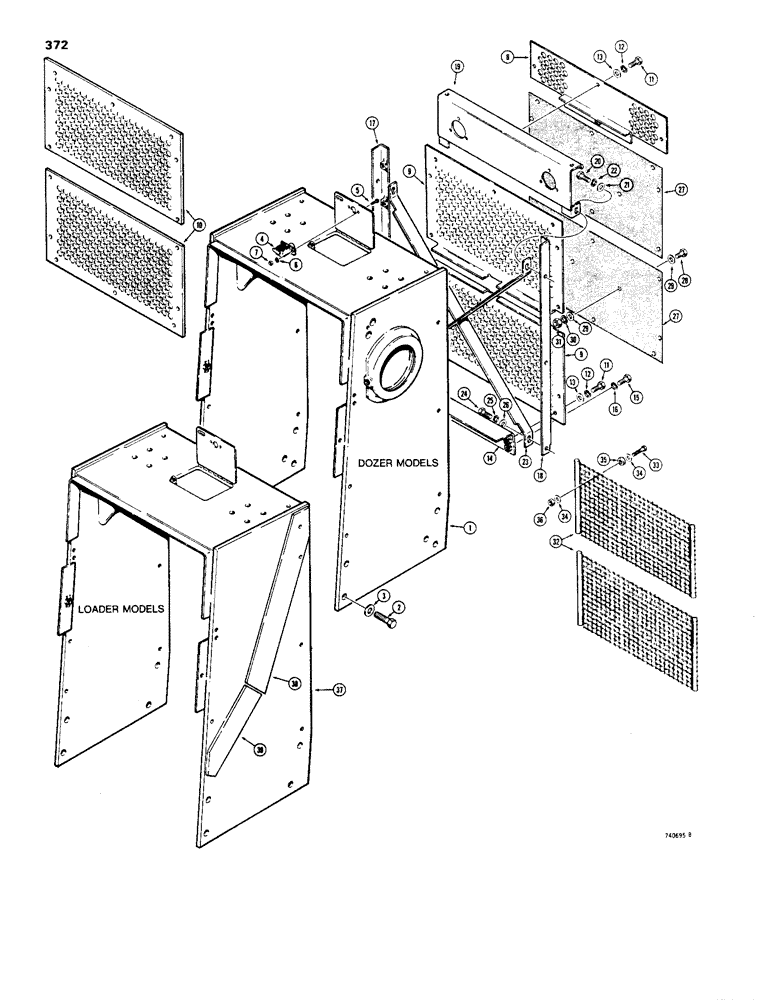 Схема запчастей Case 1450 - (372) - RADIATOR, SHROUD, GRILLE AND SCREEN (09) - CHASSIS/ATTACHMENTS