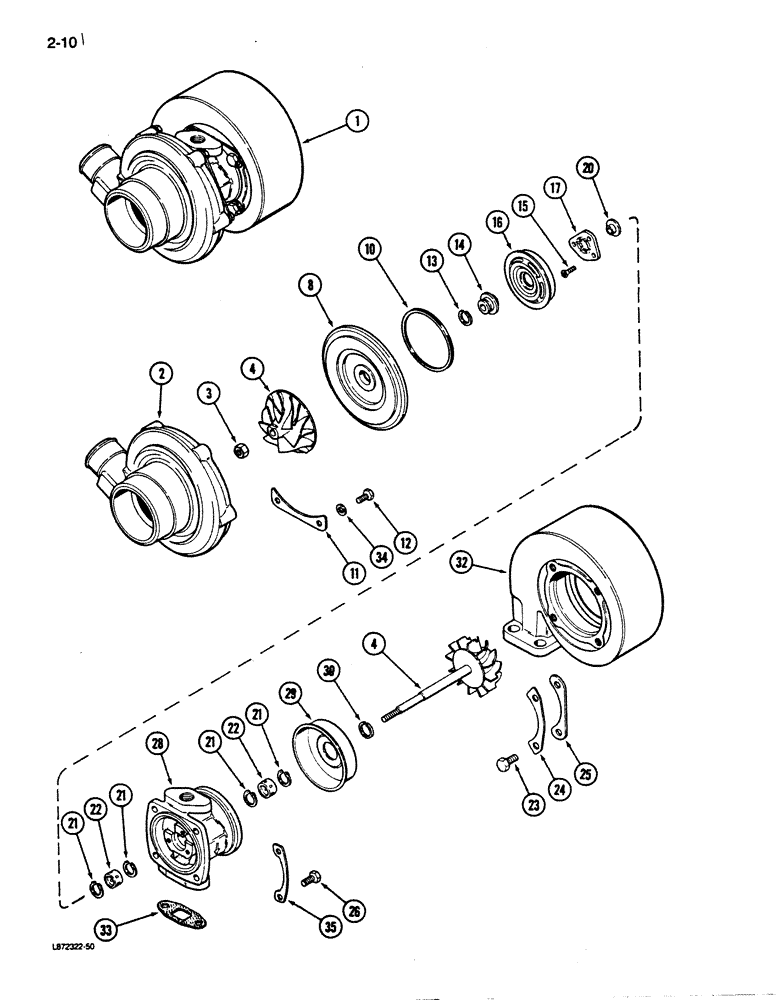 Схема запчастей Case 855D - (2-10) - TURBOCHARGER, 6T-590 ENGINE (02) - ENGINE