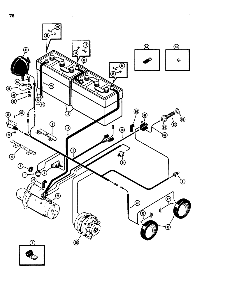 Схема запчастей Case 480B - (078) - ELECTRICAL EQUIPMENT AND WIRING, (188) DIESEL ENGINE 