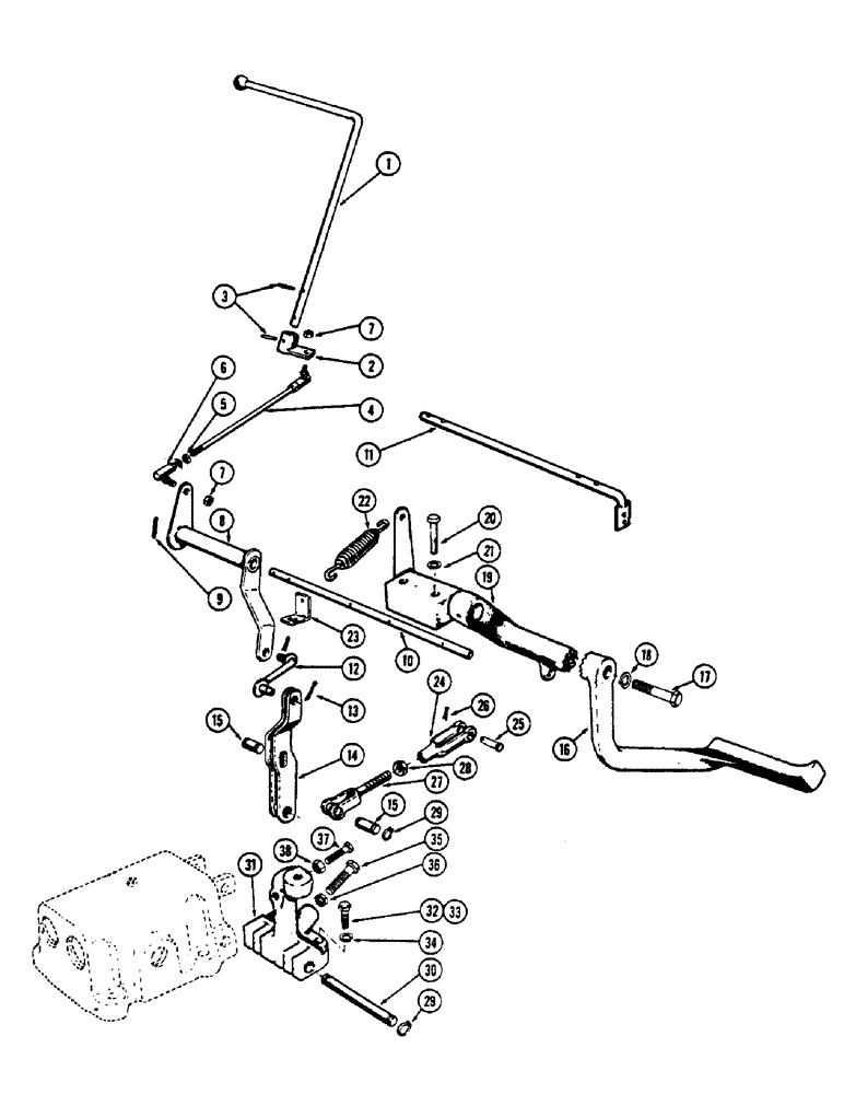 Схема запчастей Case 530CK - (084) - TORQUE CONVERTER CONTROL VALVE LINKAGE (17) - TORQUE CONVERTER