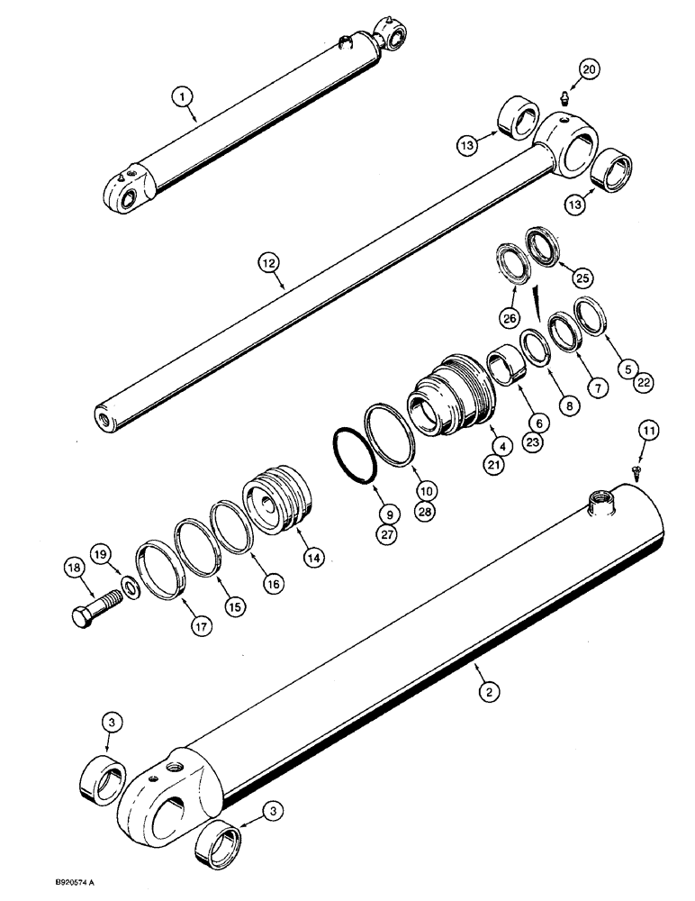 Схема запчастей Case 590 - (8-102) - 1542743C1 LOADER LIFT CYLINDER (08) - HYDRAULICS