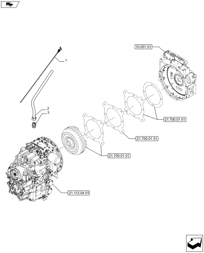 Схема запчастей Case 590SN - (21.112.04[02]) - VAR - 423058 - STANDARD TRANSMISSION - DIPSTICK - 2WD, 4WD (21) - TRANSMISSION