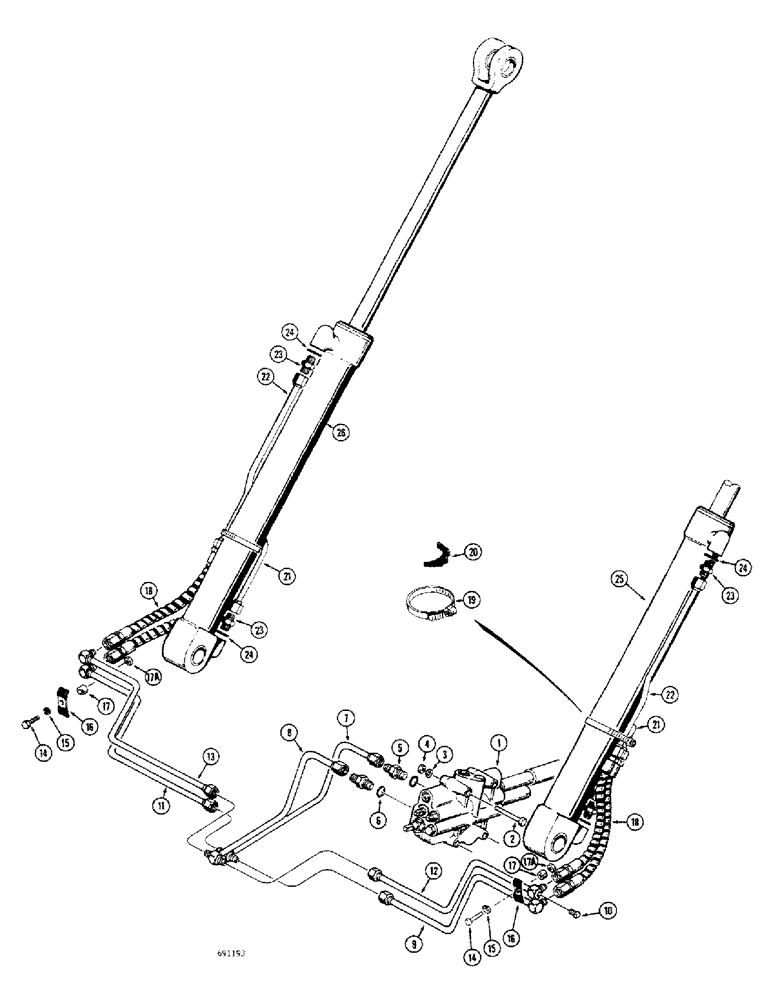 Схема запчастей Case 680CK - (188) - LOADER HYDRAULICS, CONTROL VALVE TO LIFT CYLINDERS (82) - FRONT LOADER & BUCKET