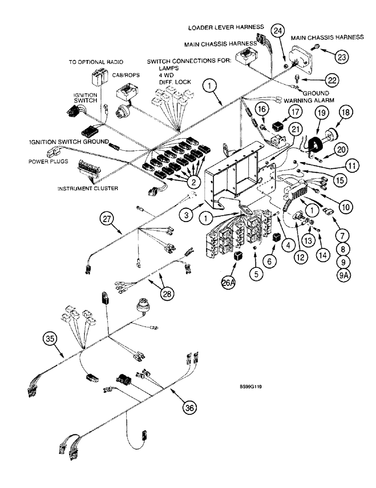 Схема запчастей Case 590SL - (4-18) - SIDE CONSOLE INSTRUMENT HARNESS, OPTIONAL EQUIPMENT (04) - ELECTRICAL SYSTEMS