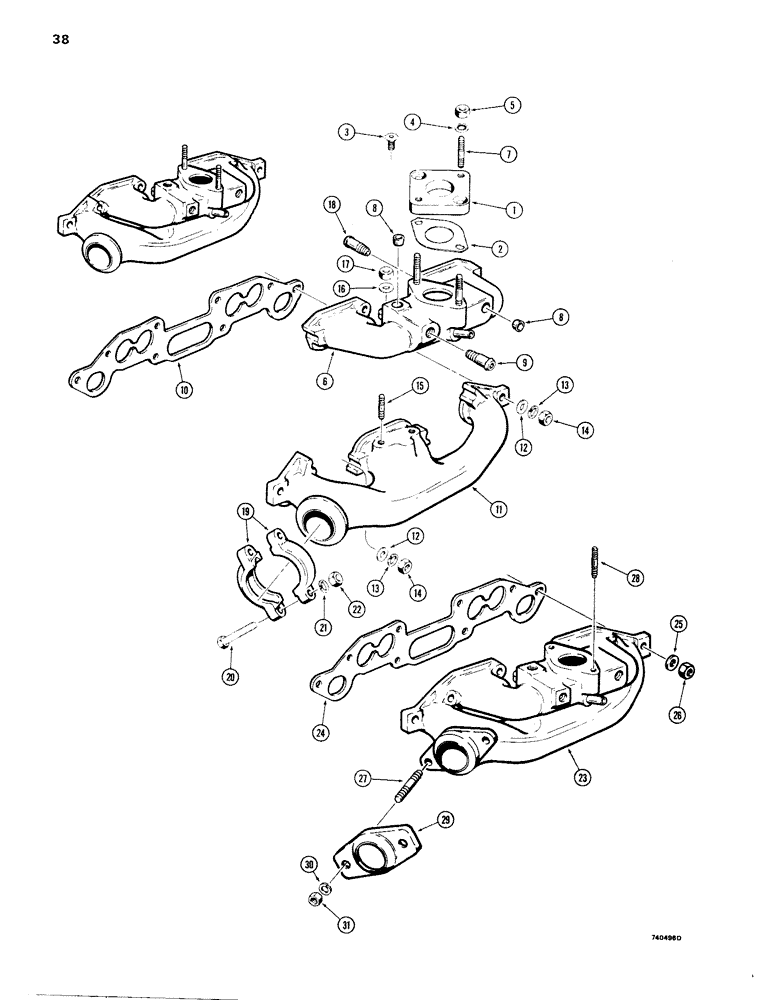 Схема запчастей Case 1830 - (038) - INTAKE AND EXHAUST MANIFOLDS (10) - ENGINE