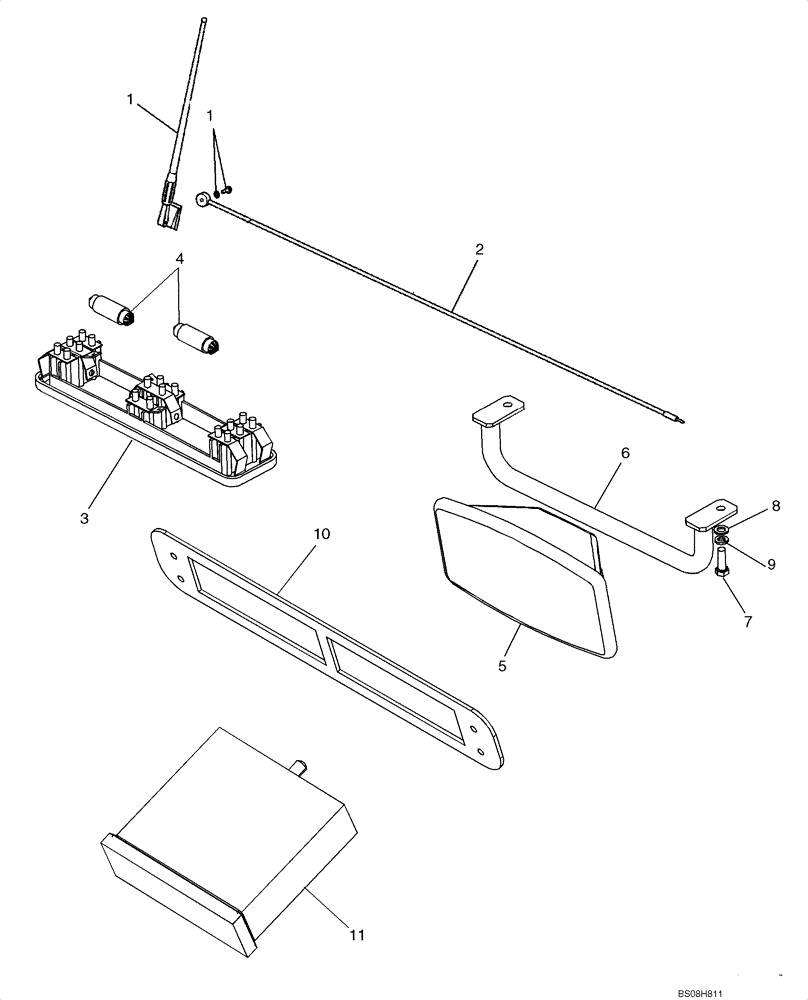 Схема запчастей Case 650L - (55.514.05) - CAB - MIRROR, DOME LAMP, ANTENNA AND RADIO MOUNT (55) - ELECTRICAL SYSTEMS