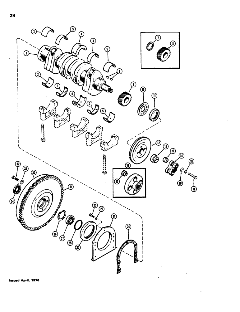 Схема запчастей Case 480B - (024) - CRANKSHAFT AND FLYWHEEL, (188) DIESEL ENGINE 