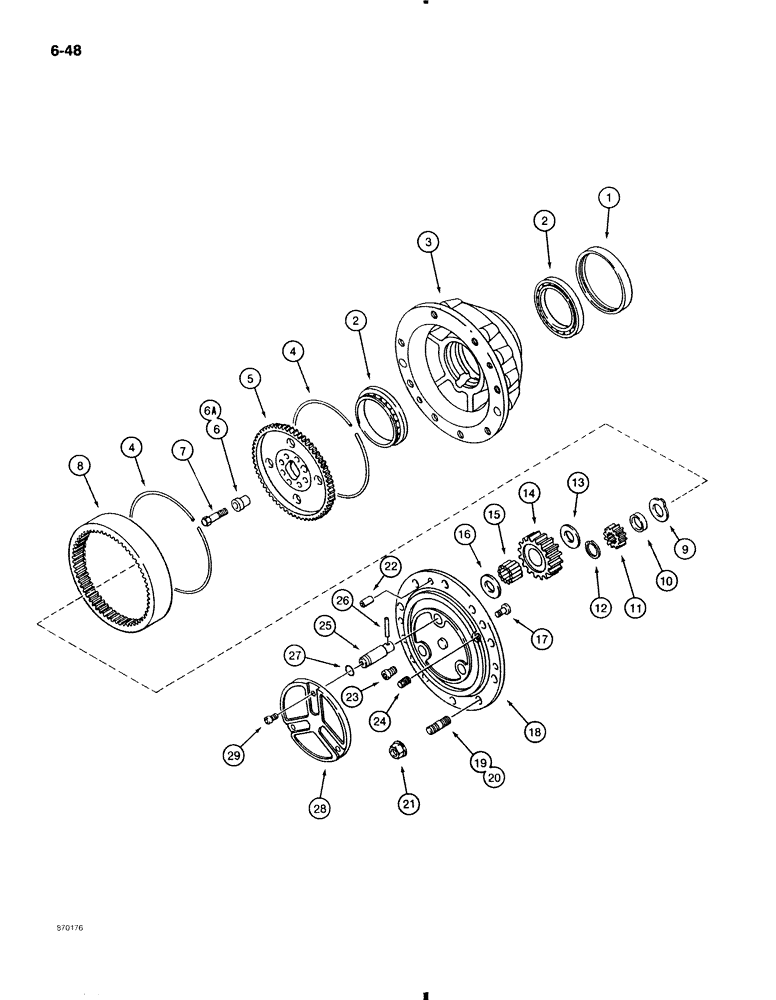 Схема запчастей Case 580K - (6-048) - FRONT DRIVE AXLE, PLANETARY (06) - POWER TRAIN