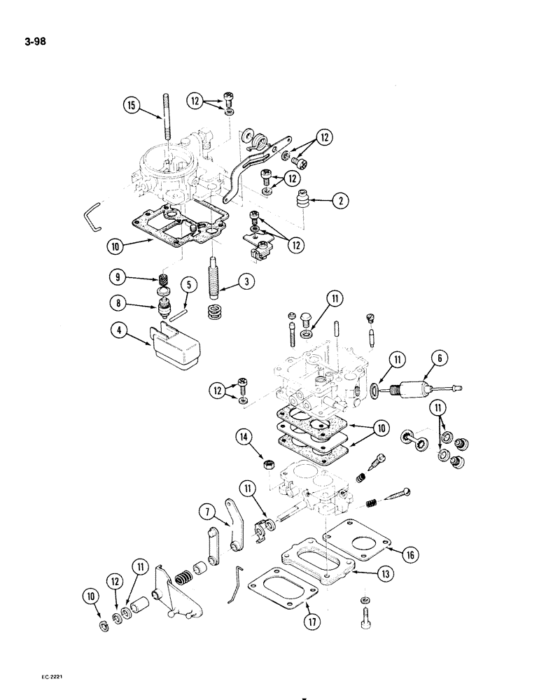 Схема запчастей Case 1825 - (3-98) - CARBURETOR, GASOLINE MODELS (03) - FUEL SYSTEM