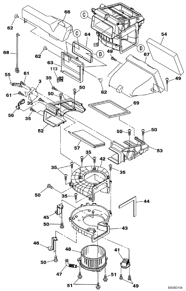 Схема запчастей Case CX800B - (09-39) - AIR CONDITIONING - EVAPORATOR (09) - CHASSIS