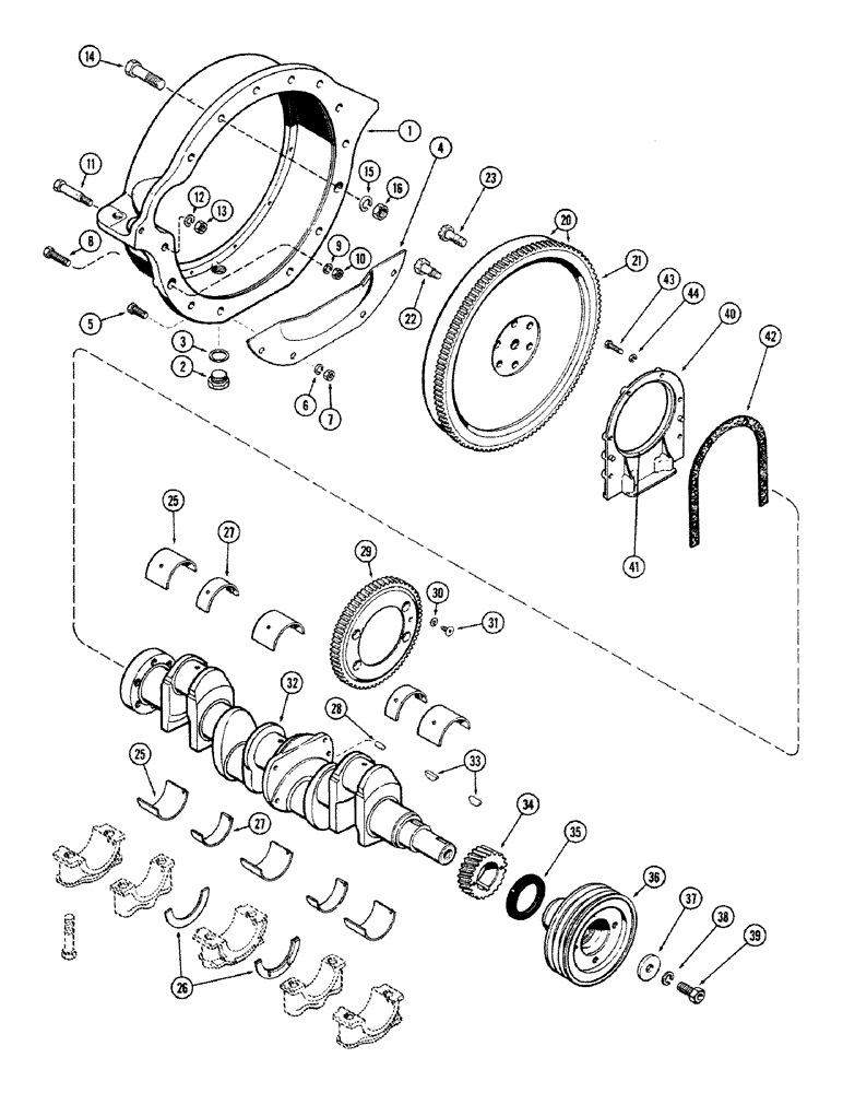 Схема запчастей Case 680CK - (018) - FLYWHEEL AND HOUSING, (267) DIESEL ENGINE, CRANKSHAFT 