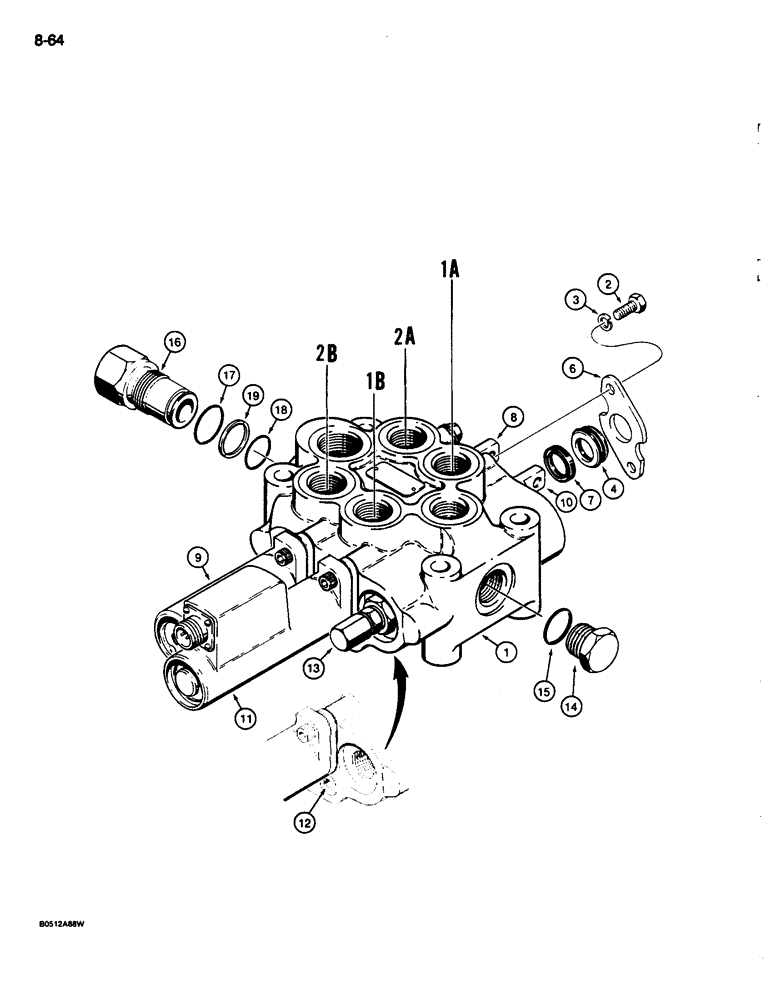 Схема запчастей Case 680L - (8-064) - LOADER CONTROL VALVE - TWO SPOOL (08) - HYDRAULICS