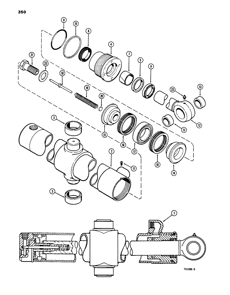 Схема запчастей Case 680E - (350) - G34880 BACKHOE SWING CYLINDER, WITH TWO PIECE PISTON (35) - HYDRAULIC SYSTEMS