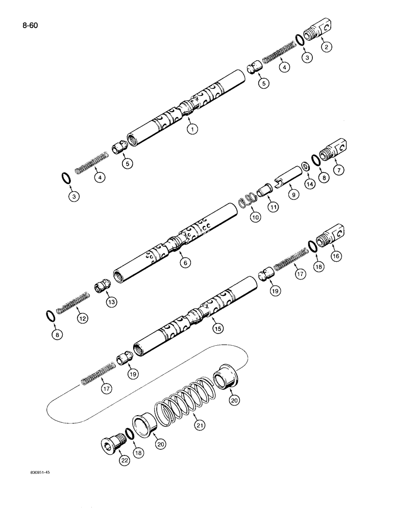 Схема запчастей Case 780D - (8-060) - LOADER CONTROL VALVE, VALVE SPOOLS, BUCKET SPOOL (08) - HYDRAULICS