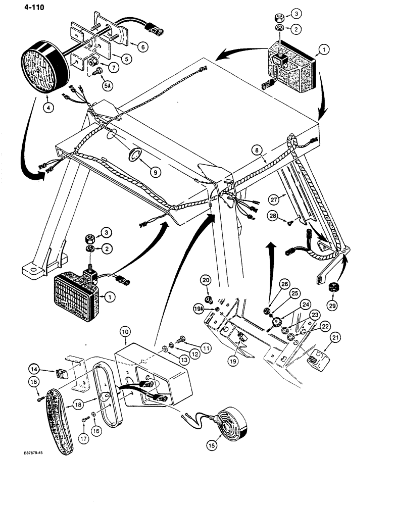 Схема запчастей Case 680K - (4-110) - 12 VOLT TRACTOR LAMP ELECTRICAL CIRCUIT, WITH CANOPY (04) - ELECTRICAL SYSTEMS