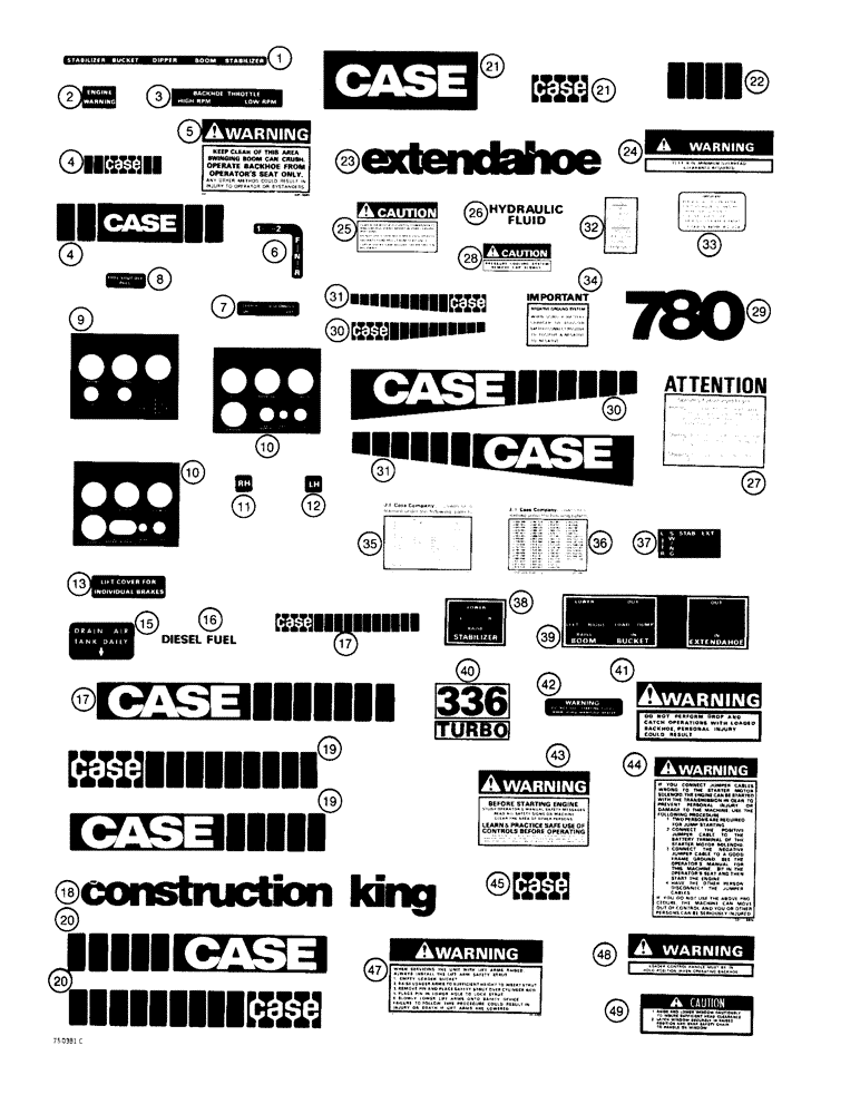 Схема запчастей Case 780 - (604) - DECALS, LATE PRODUCTION (09) - CHASSIS/ATTACHMENTS