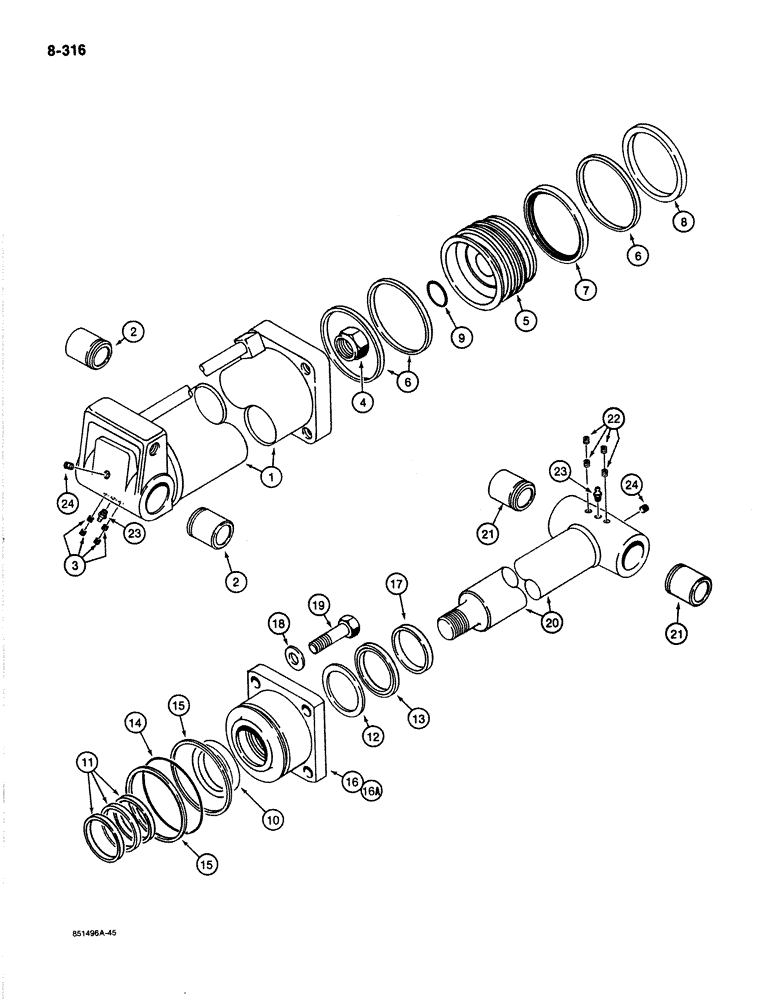 Схема запчастей Case 1187B - (8-316) - ARM AND TOOL CYLINDER, ARM CYLINDER (USED WITH FELLER BUNCHER AND ROTARY CUTTER) (08) - HYDRAULICS