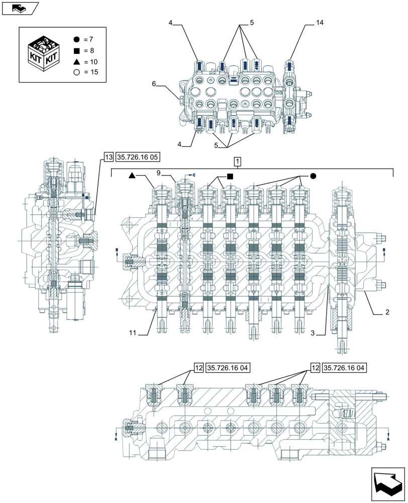 Схема запчастей Case 590SN - (35.726.1603[01]) - BACKHOE CONTROL VALVE, 8-SPOOL, COMPONENTS, W/ EXTENDABLE DIPPER, W/ FOOT SWING CONTROLS - C7373 (35) - HYDRAULIC SYSTEMS