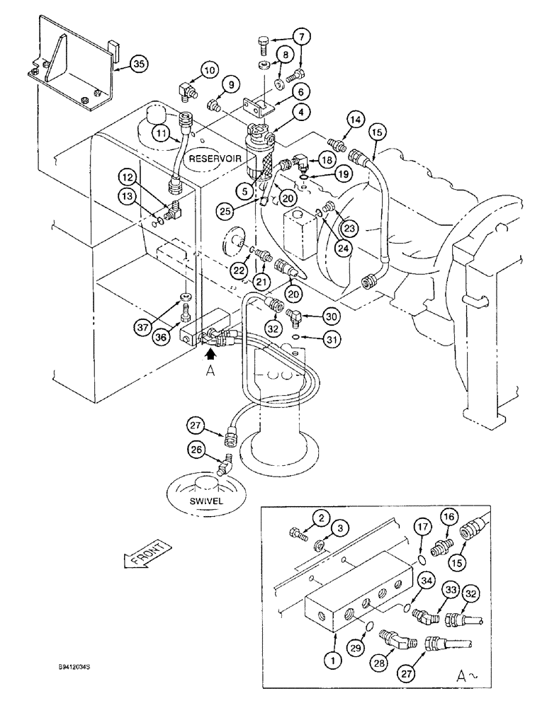 Схема запчастей Case 9020B - (8-010) - FILTER AND RESERVOIR RETURN LINES, MODELS WITHOUT LOAD HOLD (08) - HYDRAULICS