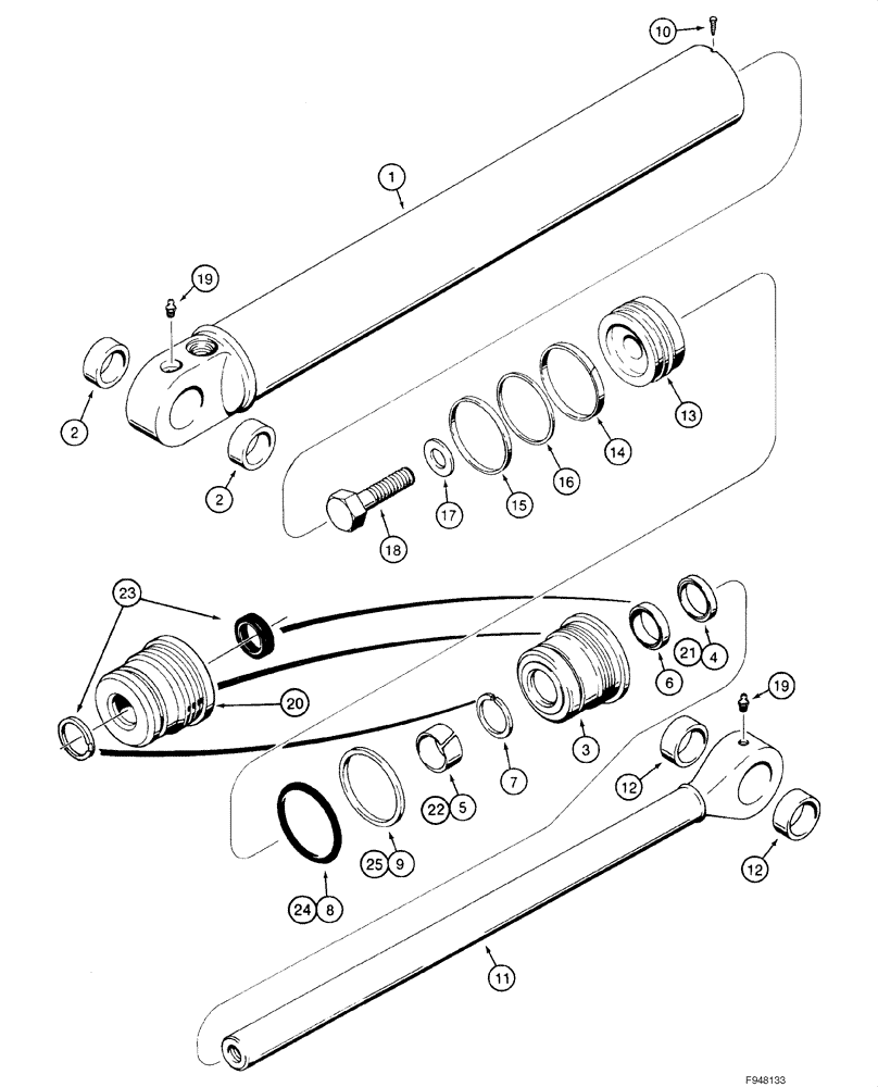 Схема запчастей Case 1840 - (08-58) - CYLINDER ASSY - BACKHOE BOOM CYLINDER (D125) (08) - HYDRAULICS