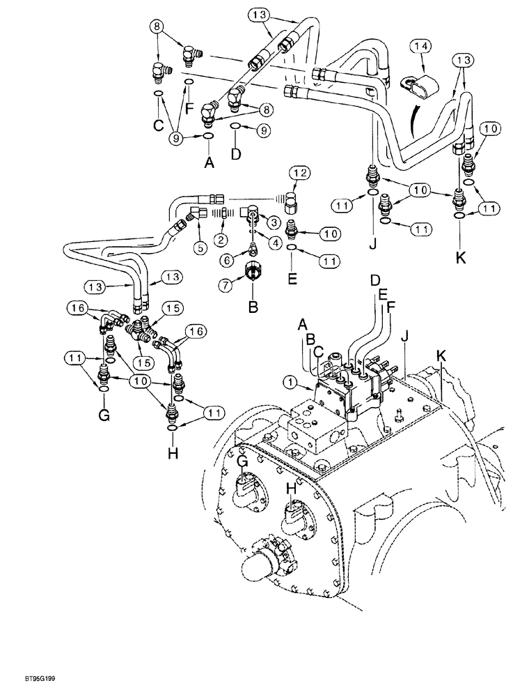 Схема запчастей Case 1150G - (6-030) - TRANSMISSION ASSEMBLY HYDRAULICS, FORWARD/REVERSE LINES (03) - TRANSMISSION