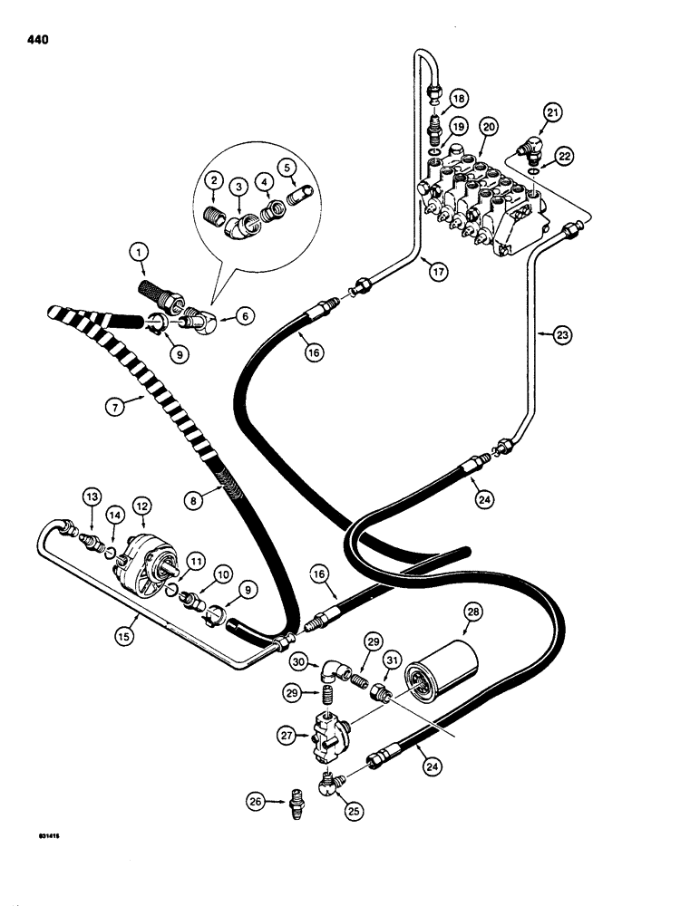 Схема запчастей Case SD100 - (440) - BACKHOE PUMP, PRESSURE, AND RETURN HYDRAULIC CIRCUIT, USED WITH H560292 BACKHOE VALVE (35) - HYDRAULIC SYSTEMS