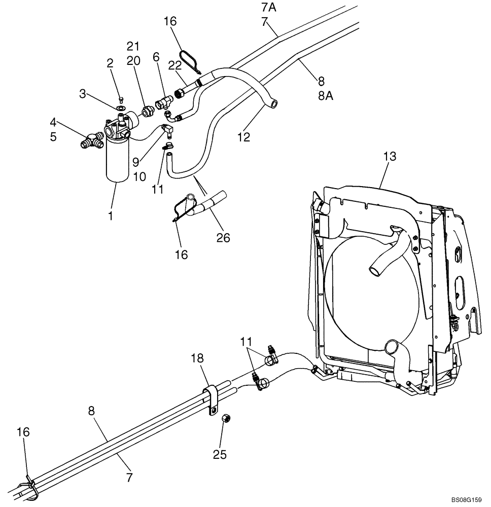 Схема запчастей Case 580M - (08-03) - HYDRAULICS - COOLER, RETURN LINES AND FILTER (08) - HYDRAULICS