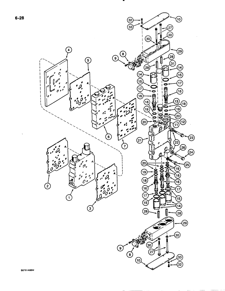 Схема запчастей Case 621 - (6-028) - TRANSMISSION ASSEMBLY, SOLENOID VALVE, PRIOR TO P.I.N. JAK0020620 (06) - POWER TRAIN