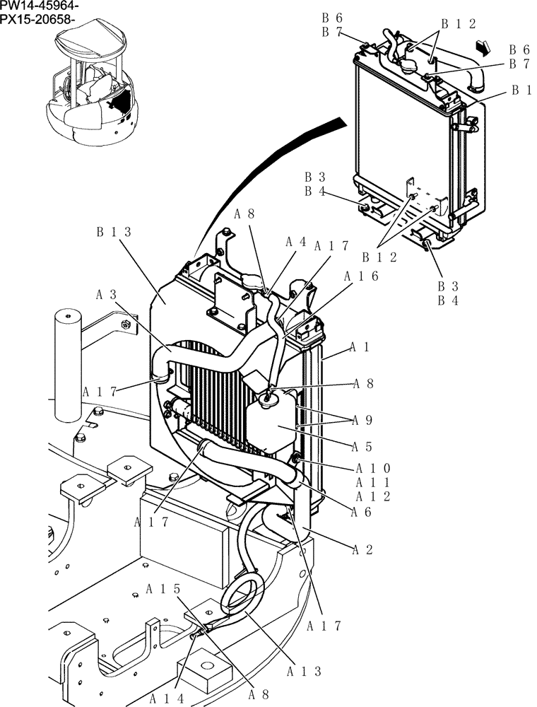 Схема запчастей Case CX36B - (707-01[1]) - RADIATOR INSTAL (COOLER) (05) - SUPERSTRUCTURE