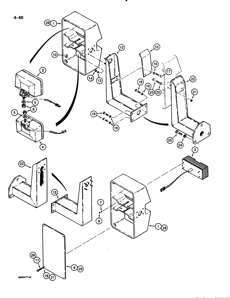 Схема запчастей Case 621 - (4-40) - FRONT LAMP MOUNTING (04) - ELECTRICAL SYSTEMS