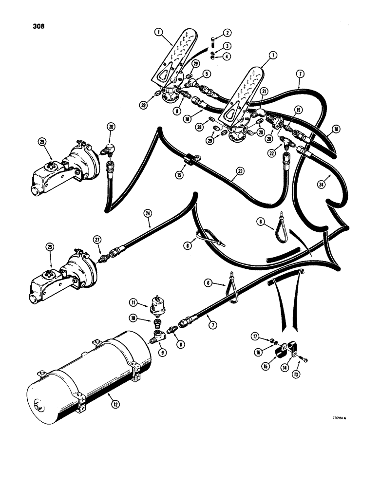 Схема запчастей Case W24C - (308) - BRAKE SYSTEM, AIR RESERVOIR TO TREADLES AND MASTER CYLINDERS (07) - BRAKES