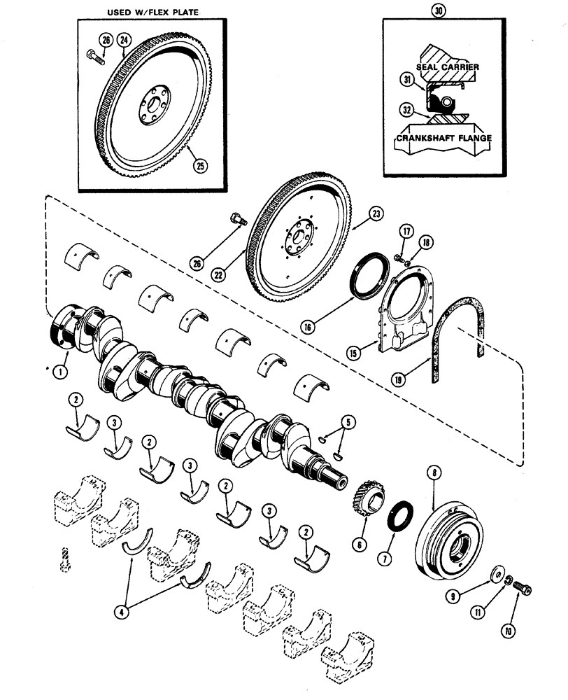 Схема запчастей Case W20 - (022) - (401B) DIESEL ENGINE CRANK SHAFT AND FLYWHEEL (02) - ENGINE